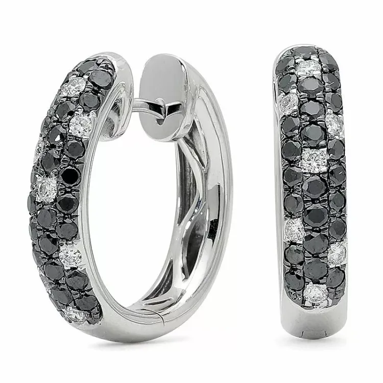17 mm schwarzem Diamant Kreole in 14 Karat Weißgold mit schwarz Diamant und Diamant
