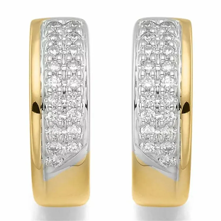 14 mm Diamant Kreole in 14 Karat Gold und Weißgold mit Diamant 