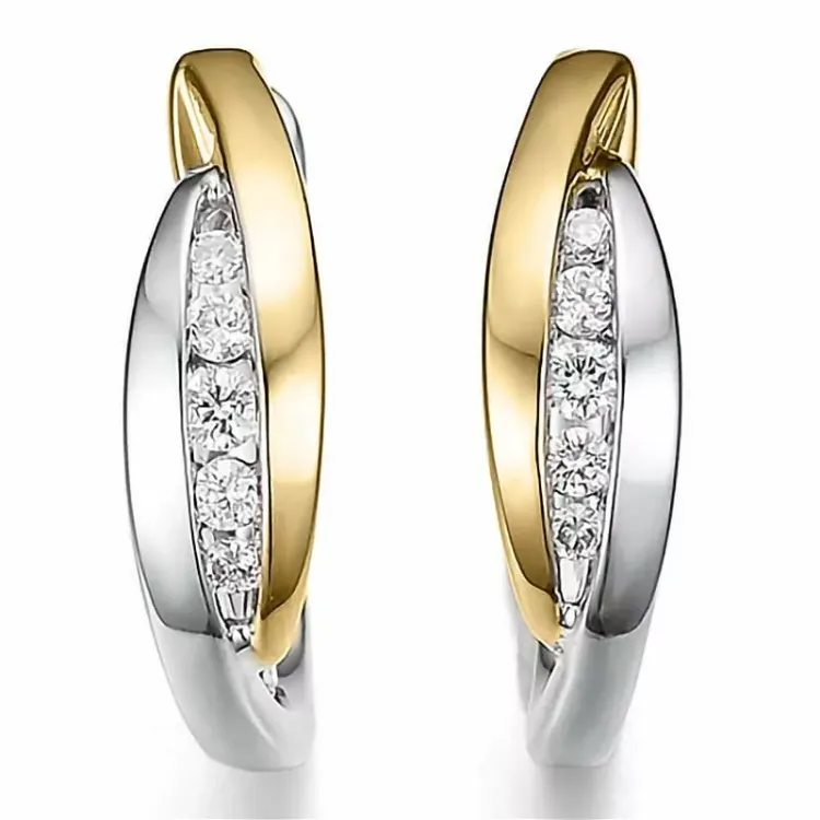 13 mm Diamant Kreole in 14 Karat Gold und Weißgold mit Diamant 