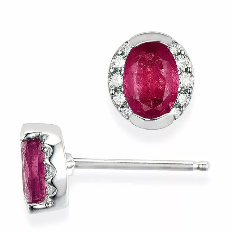 ovalen Rubin Ohrstecker in 14 Karat Weißgold mit Diamant und Rubin