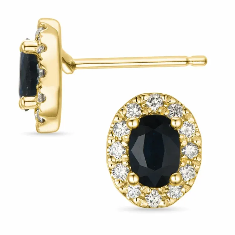 Rosette Saphir Diamantohrringe in 14 Karat Gold mit Saphir und Diamant