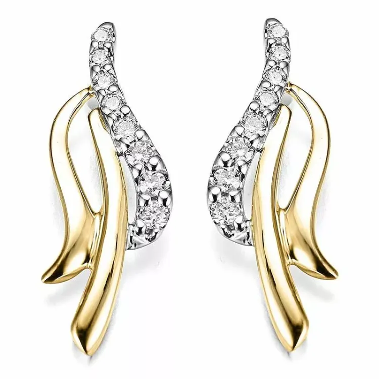 Diamant Ohrringe in 14 Karat Gold und Weißgold mit Diamant 