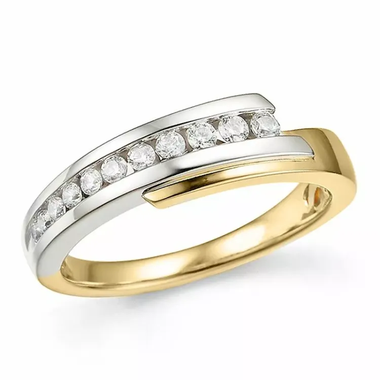 abstraktem Diamantring in 14 Karat Gold- und Weißgold 0,25 ct