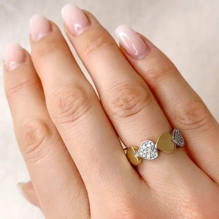Breit diamant herzring in 14 karat gold- und weißgold 0,288 ct