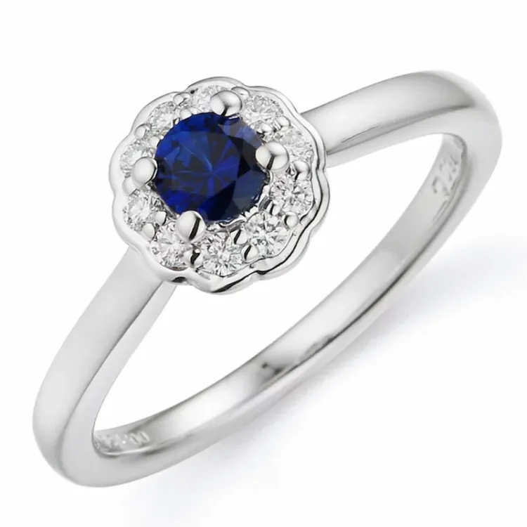 Blumen Saphir Diamantring in 14 Karat Weißgold 0,14 ct 0,38 ct