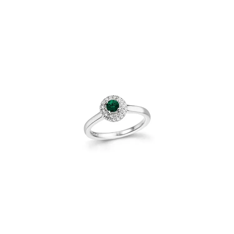 Smaragd Diamantring in 14 Karat Weißgold 0,27 ct 0,24 ct