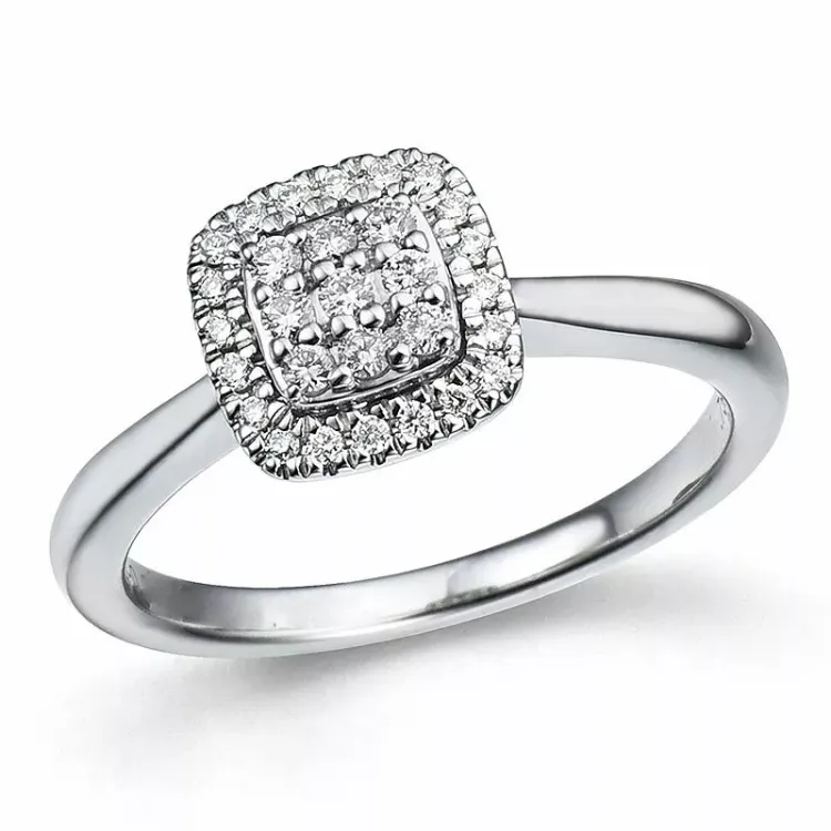viereckigem Diamantring in 14 Karat Weißgold 0,20 ct