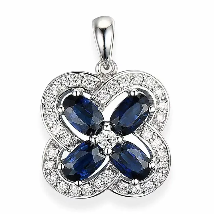 Blumen Saphir Diamantanhänger in 14 karat Weißgold 0,29 ct 1,4 ct