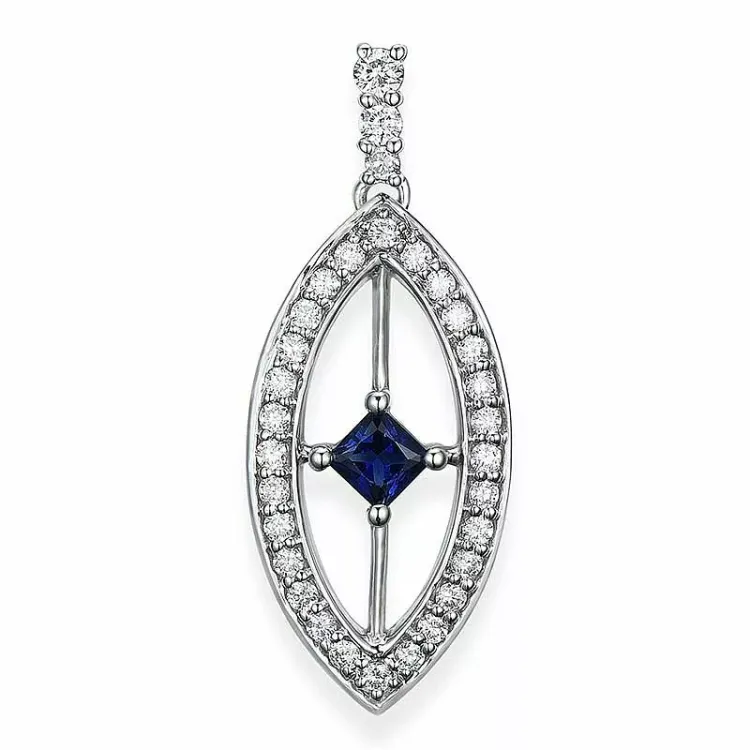 ovaler Saphir Diamantanhänger in 14 karat Weißgold 0,28 ct 0,25 ct