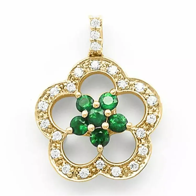 Blumen Smaragd Diamantanhänger in 14 karat Gold 0,12 ct 0,28 ct