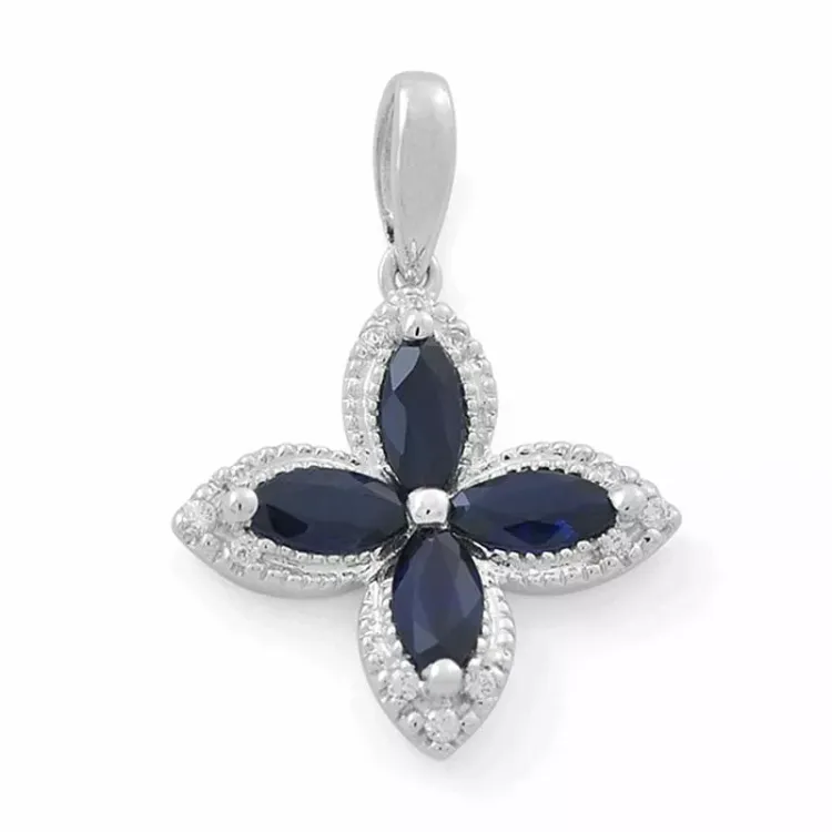 Blumen Saphir Diamantanhänger in 14 karat Weißgold 0,08 ct 1,36 ct
