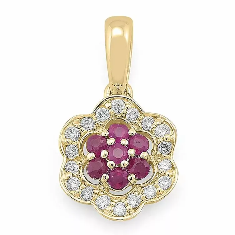 Blumen Rubin Diamantanhänger in 14 karat Gold 0,11 ct 0,19 ct