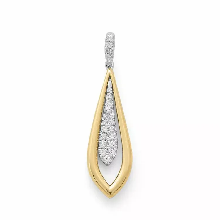 Großer länglicher Diamantanhänger in 14 karat Gold- und Weißgold 0,16 ct