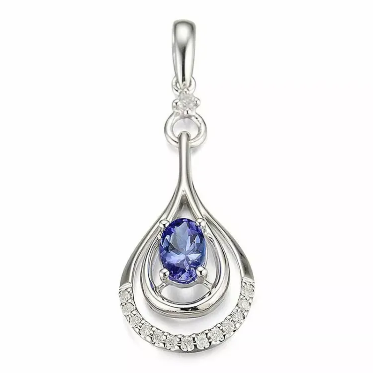 Tropfenförmigen Saphir Anhänger in 14 karat Weißgold 0,08 ct