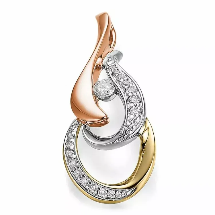 Echten Diamant Anhänger in 14 karat Gelb-, Weiß- und Rotgold 0,199 ct