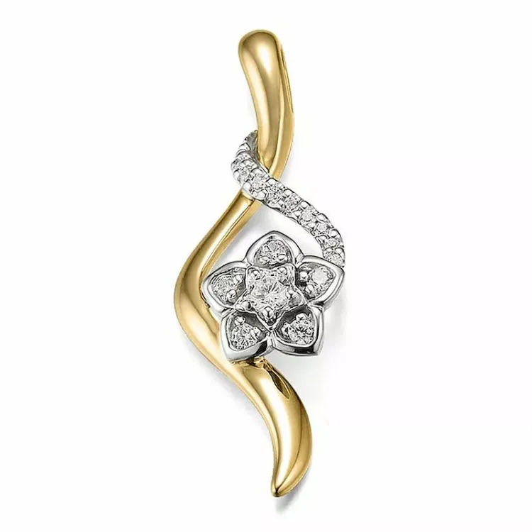 Blumen Diamant Anhänger in 14 karat Gold- und Weißgold 0,187 ct