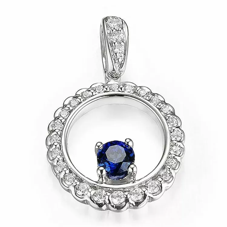 runder Saphir Diamantanhänger in 14 karat Weißgold 0,169 ct