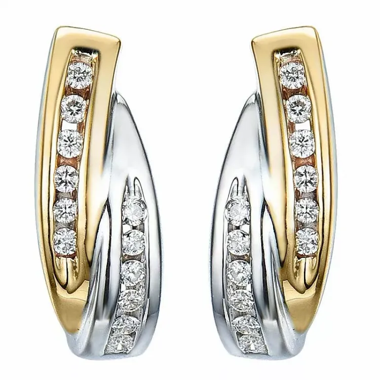 Diamant Halbkreolen in 14 Karat Gold und Weißgold mit Diamant