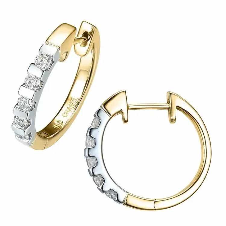 16 mm Diamant Kreole in 14 Karat Gold und Weißgold mit Diamant