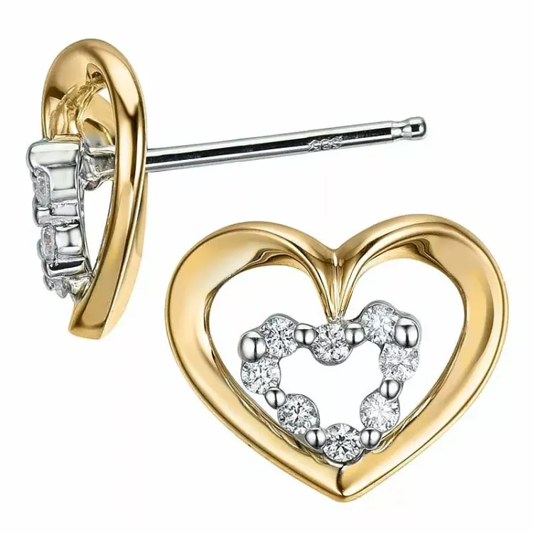 Tollen Herz Diamant Ohrstecker in 14 Karat Gold und Weißgold mit Diamanten