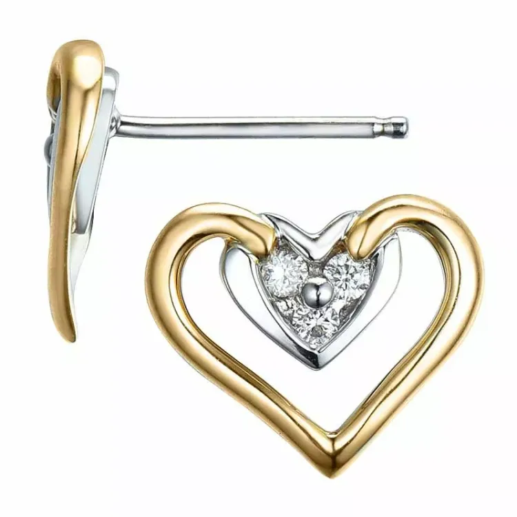 Herz Diamant Ohrstecker in 14 Karat Gold und Weißgold mit Diamant 