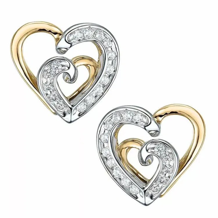 Herz Diamant Ohrstecker in 14 Karat Gold und Weißgold mit Diamant