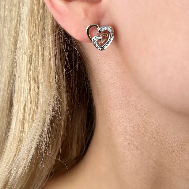Herz Diamant Ohrstecker in 14 Karat Gold und Weißgold mit Diamant
