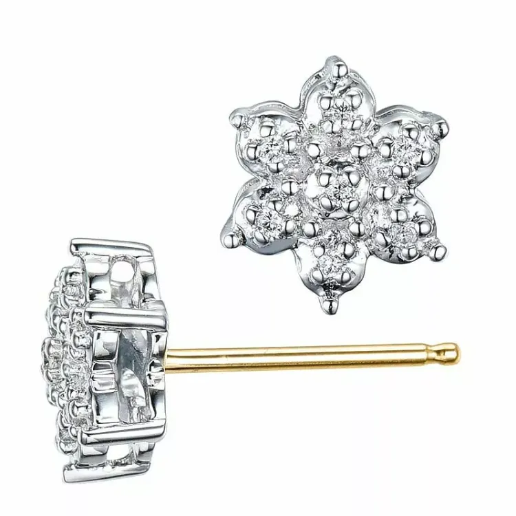 Blumen Diamant Ohrstecker in 14 Karat Gold und Weißgold mit Diamant