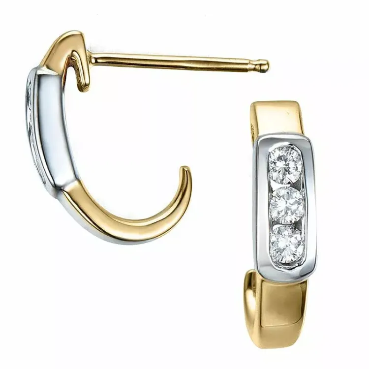 Diamant Halbkreolen in 14 Karat Gold und Weißgold mit Diamant