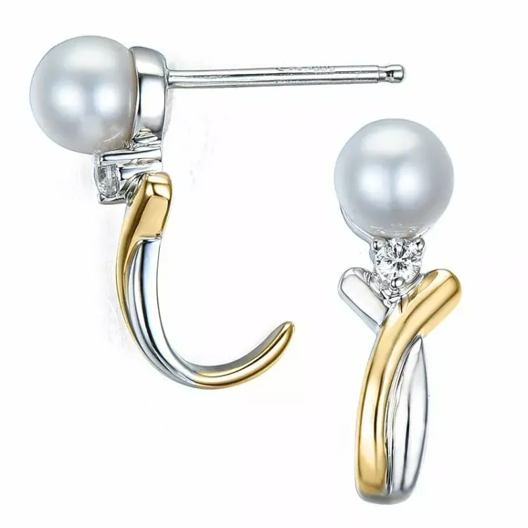 Perle Diamantohrringe in 14 Karat Gold und Weißgold mit Diamant 
