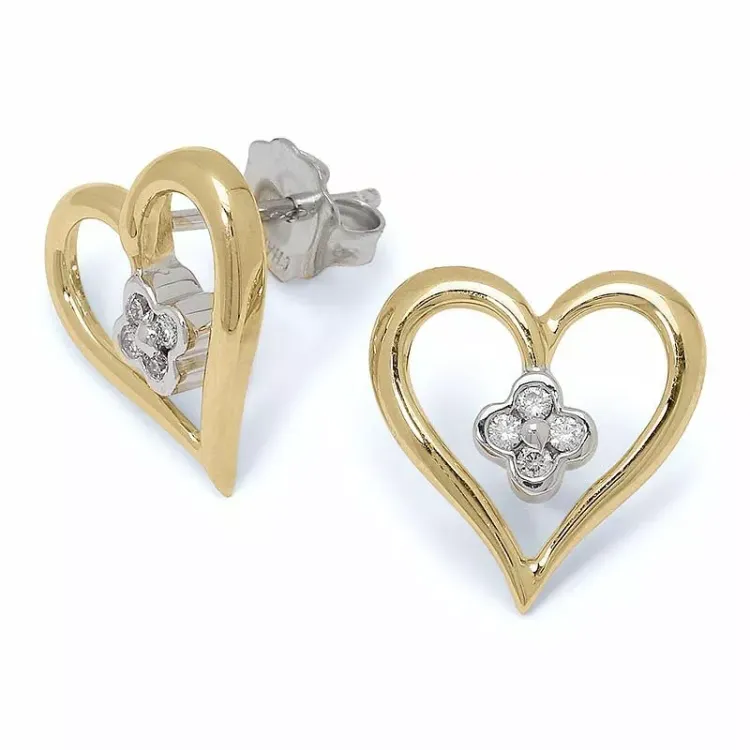 Herz Brillantohrringen in 14 Karat Gold und Weißgold mit Diamanten