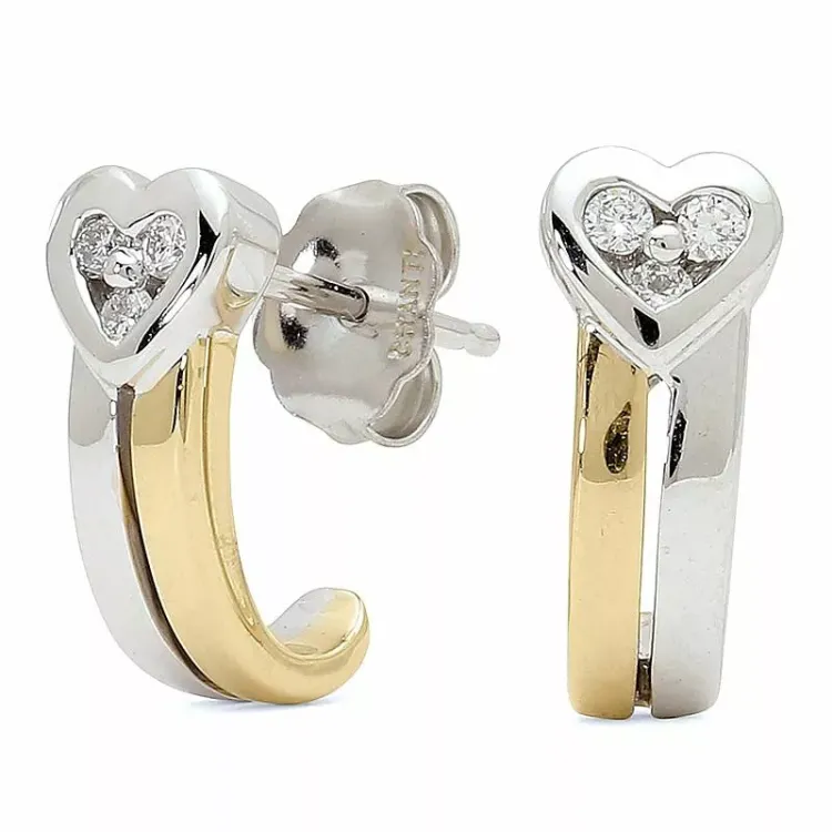 Herz Diamant Halbkreolen in 14 Karat Gold und Weißgold mit Diamant