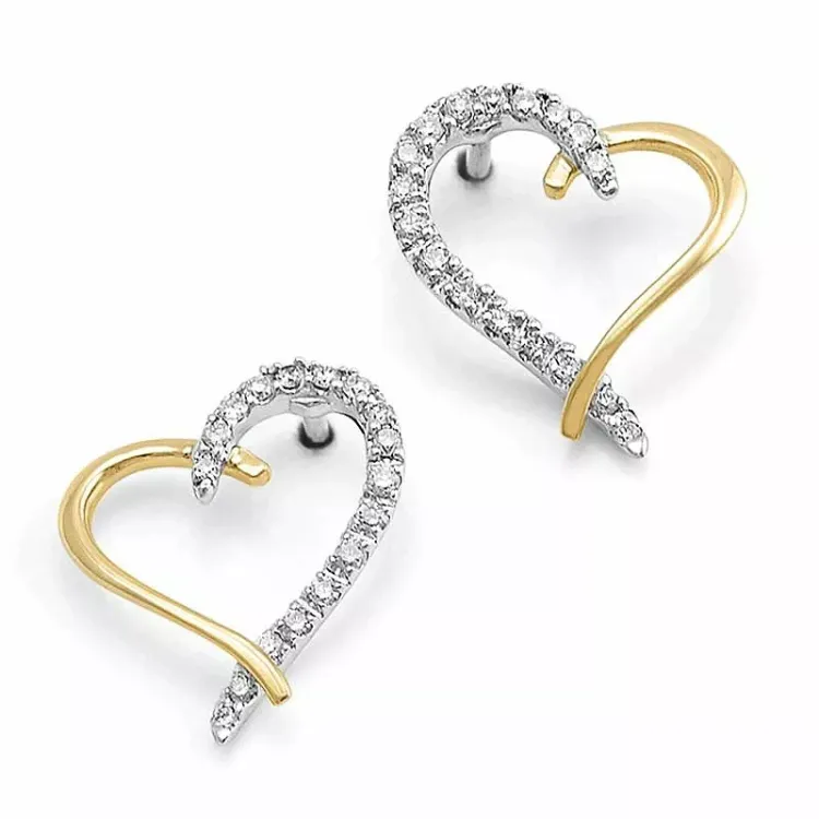 Herz Brillantohrringen in 14 Karat Gold und Weißgold mit Diamanten