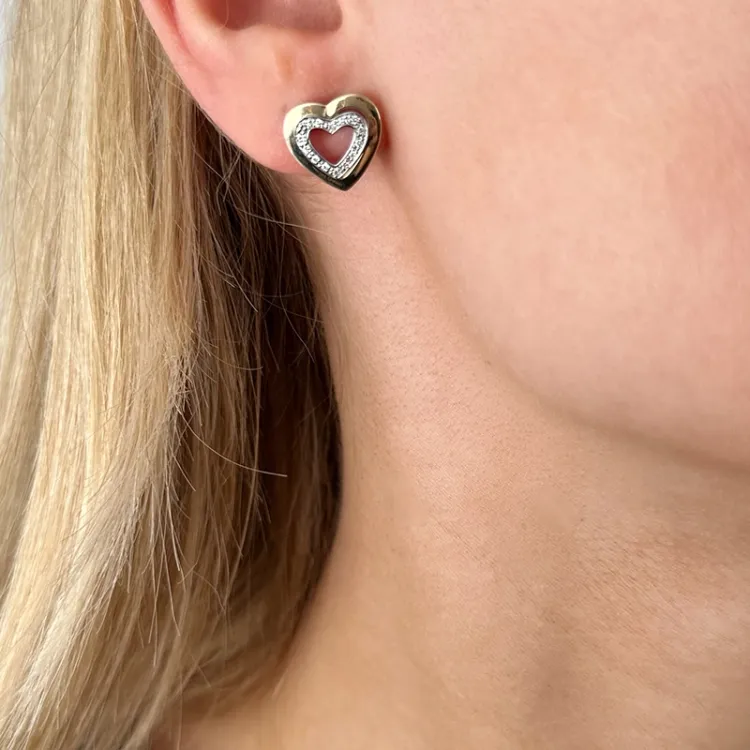 Herz Diamant Ohrstecker in 14 Karat Gold und Weißgold mit Diamanten