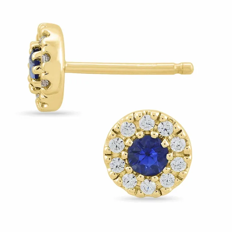 runden blauem Saphir Diamantohrringe in 14 Karat Gold mit Saphir und Diamant