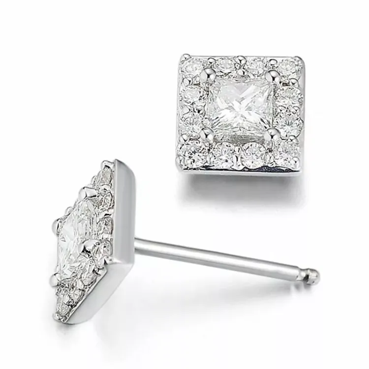 viereckigem Diamant Weißgold Ohrstecker in 14 Karat Weißgold mit Diamant und Diamant