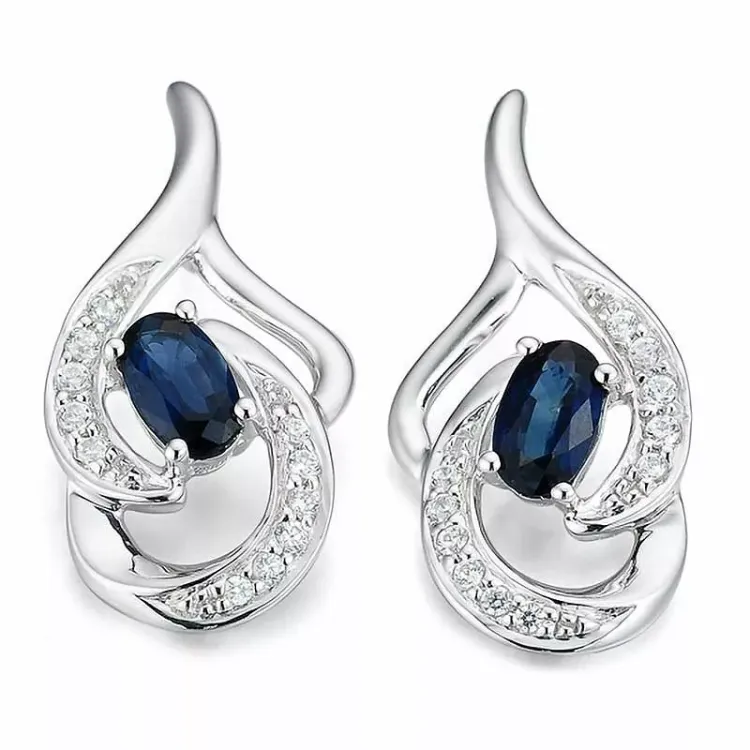Saphir Diamantohrringe in 14 Karat Weißgold mit Diamant und Saphir