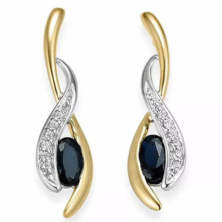 blauem Saphir Diamantohrringe in 14 Karat Gold und Weißgold mit Diamant und Saphir 