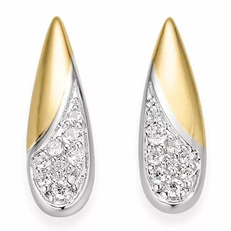 Tropfen Diamant Ohrringe in 14 Karat Gold und Weißgold mit Diamanten 