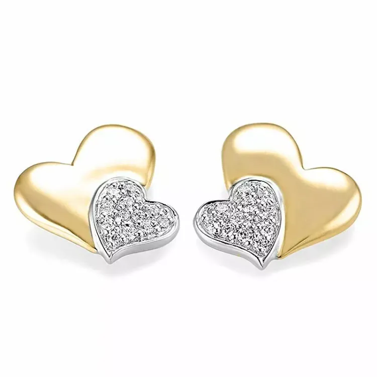 Herz Diamant Ohrringe in 14 Karat Gold und Weißgold mit Diamanten