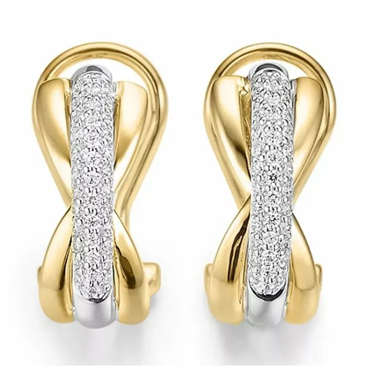 Diamant Ohrringe in 14 Karat Gold und Weißgold mit Diamant