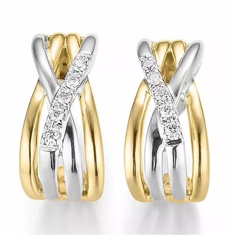 Diamant Ohrringe in 14 Karat Gold und Weißgold mit Diamant