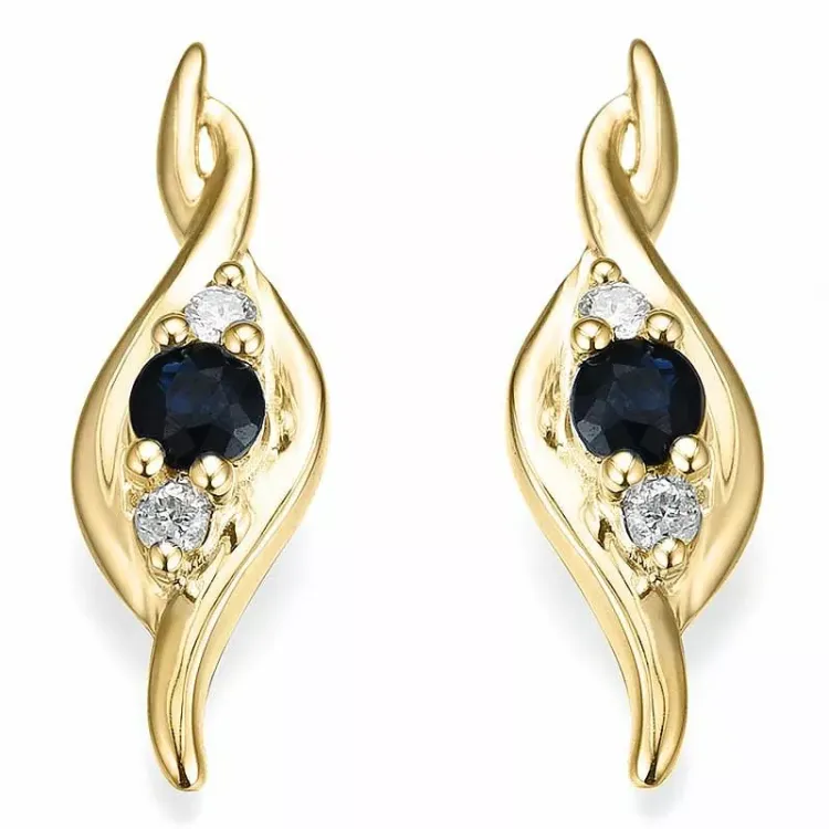 Saphir Diamantohrringe in 14 Karat Gold mit Diamant und Saphir 