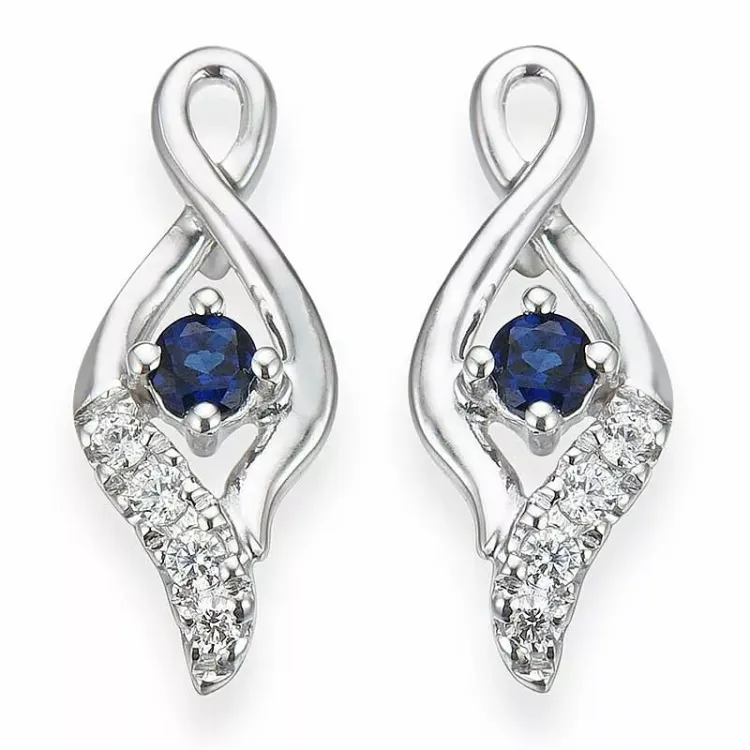Saphir Diamantohrringe in 14 Karat Weißgold mit Diamant und Saphir