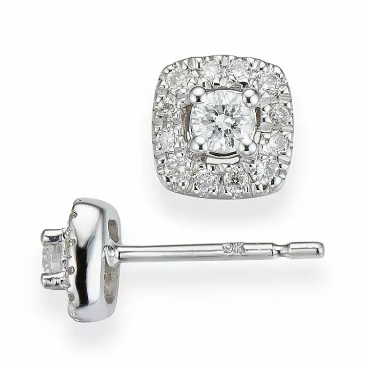 viereckigem Diamant Ohrstecker in 14 Karat Weißgold mit Diamant