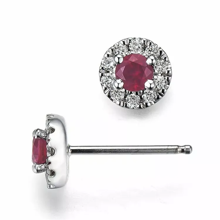 runden rotem Rubin Ohrstecker in 14 Karat Weißgold mit Diamant und Rubin
