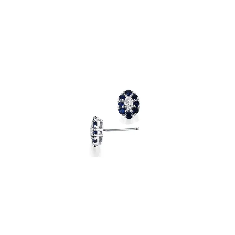 ovalen Saphir Diamantohrringe in 14 Karat Weißgold mit Saphir und Diamant