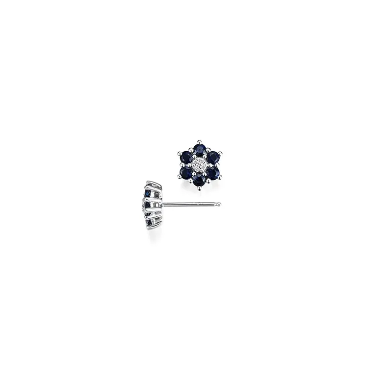 Blumen Saphir Brillantohrringen in 14 Karat Weißgold mit Diamant und Saphir