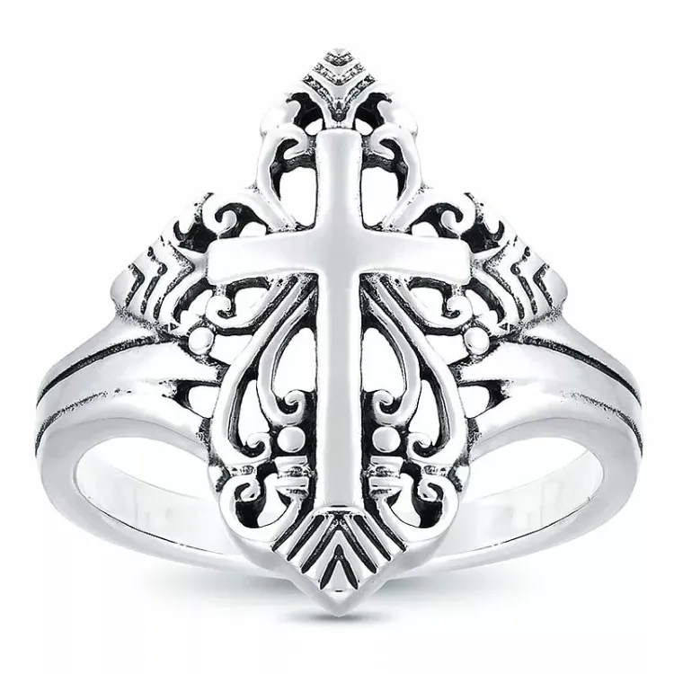 Gross Kreuz Ring aus oxidiertem Sterlingsilber