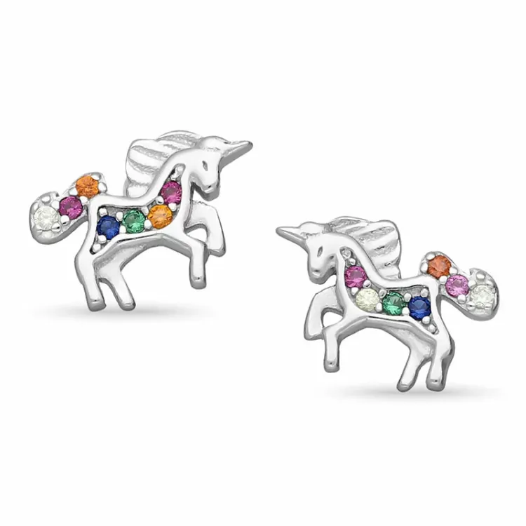 Pferde mehrfarbigen Zirkon Ohrringe in Silber - Little Ones